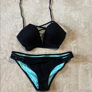 Shade & Shore Black and Aqua Bikini
